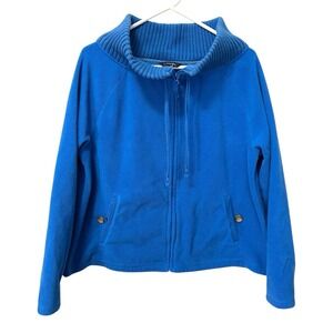 Lands End Large Blue Fleece Jacket Full Zip Funnel‎ Neck Raglan Gorpcore Outdoor